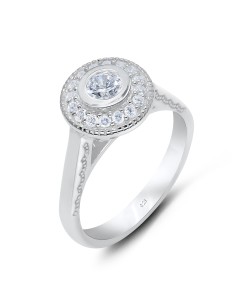 Shimming Round CZ Silver Ring NSR-3236